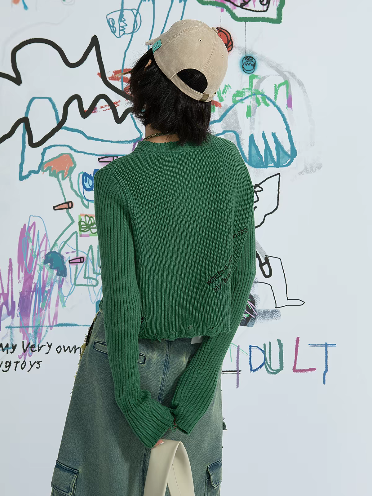 Brick Lane Skimming Textured Cable Knit Top - Green