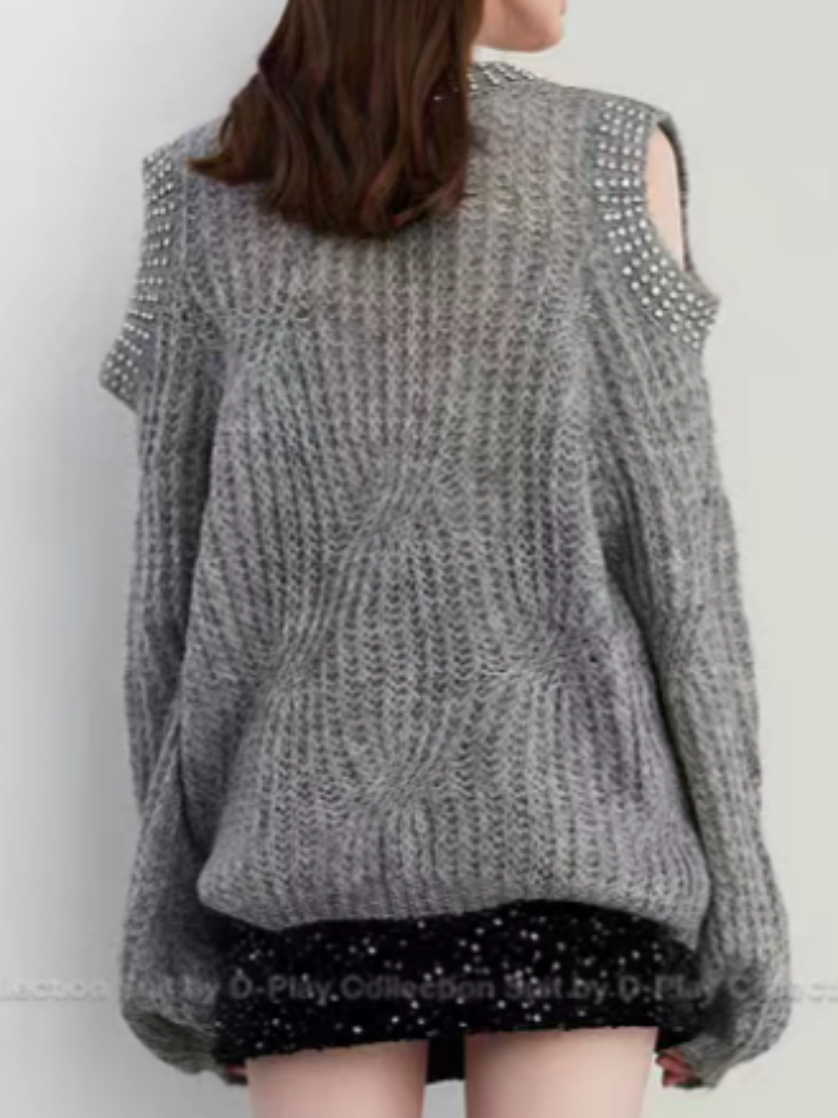 Brick Lane Ruffle Trim Textured Knit Long Sleeve Sweater - Heather Grey