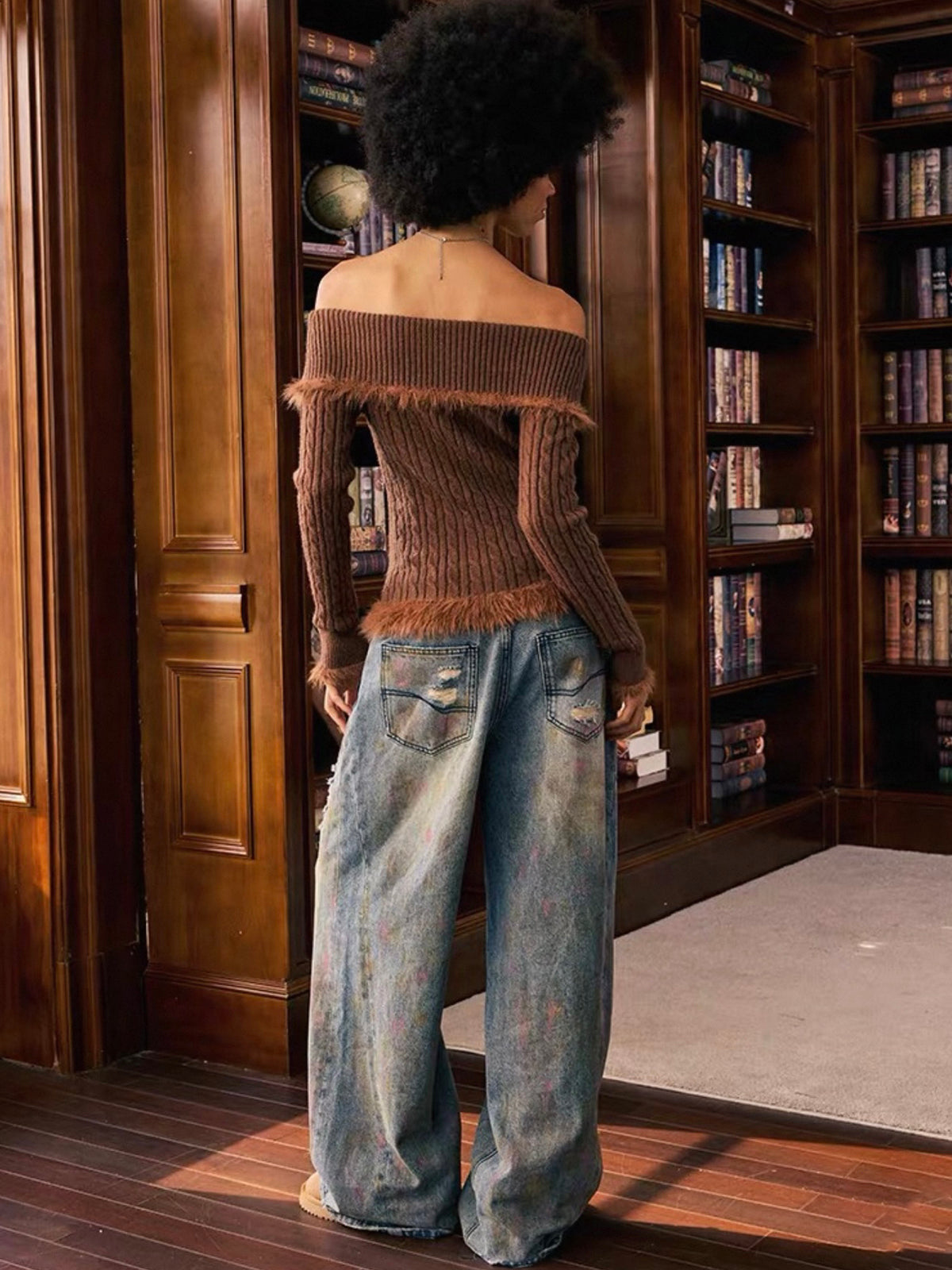 Brick Lane Skimming Off-Shoulder Textured Knit Top - Brown
