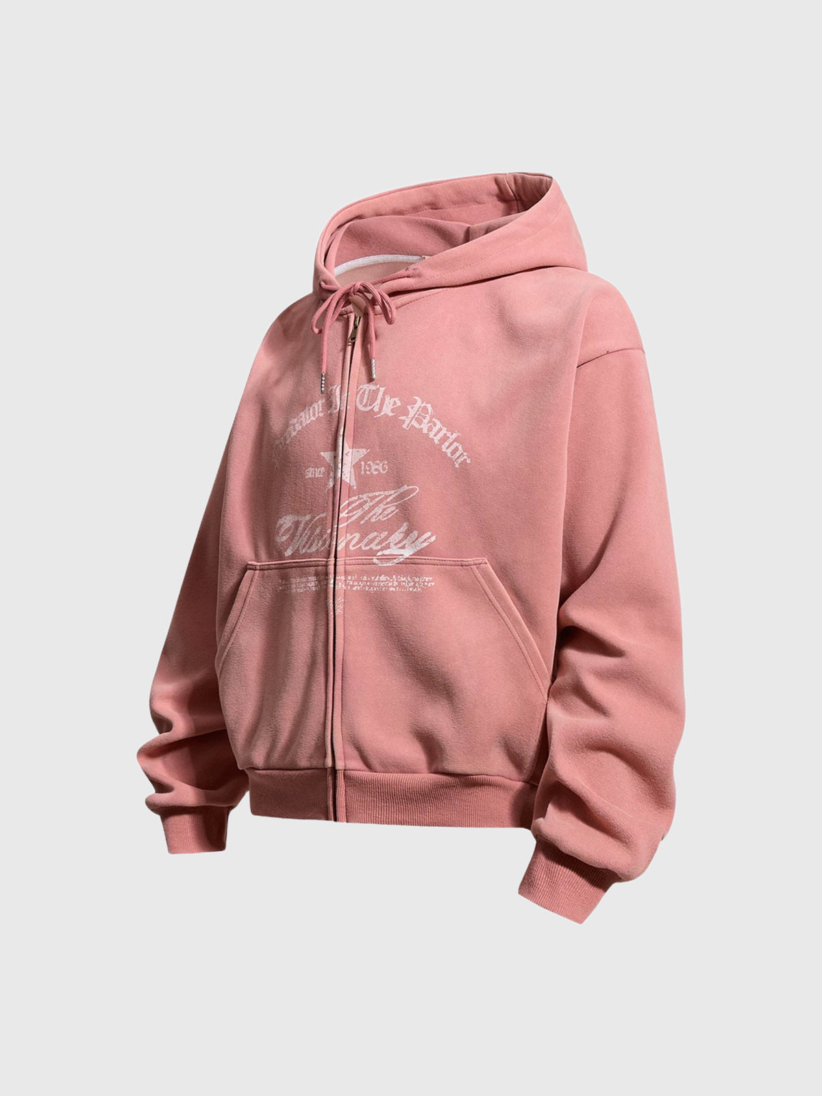 Co-ed Dorm Baggy Star Embroidery Zip-up Hoodie - Pink