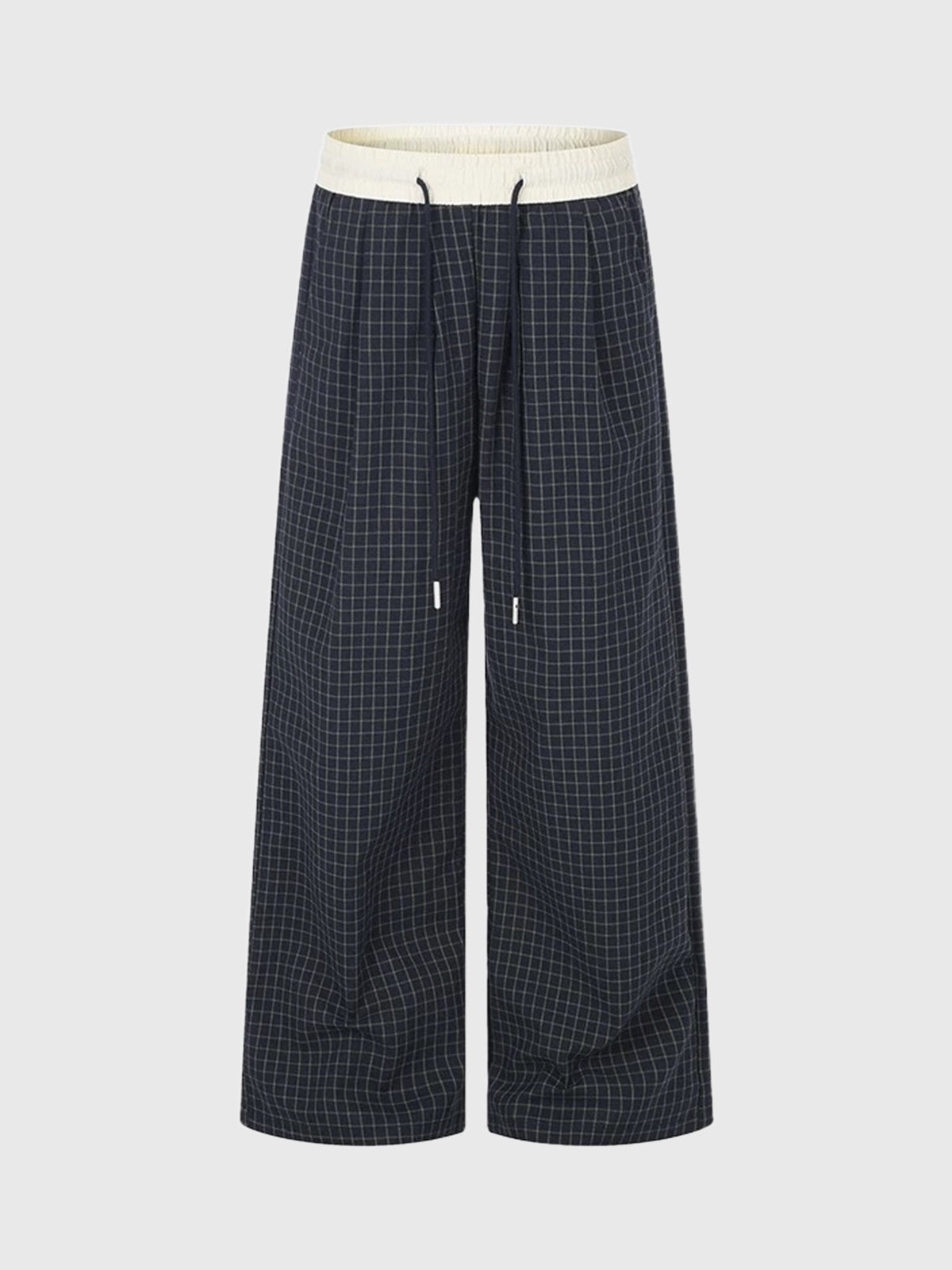 Co-ed Dorm Wide-leg Plaid Denim Pants - Black