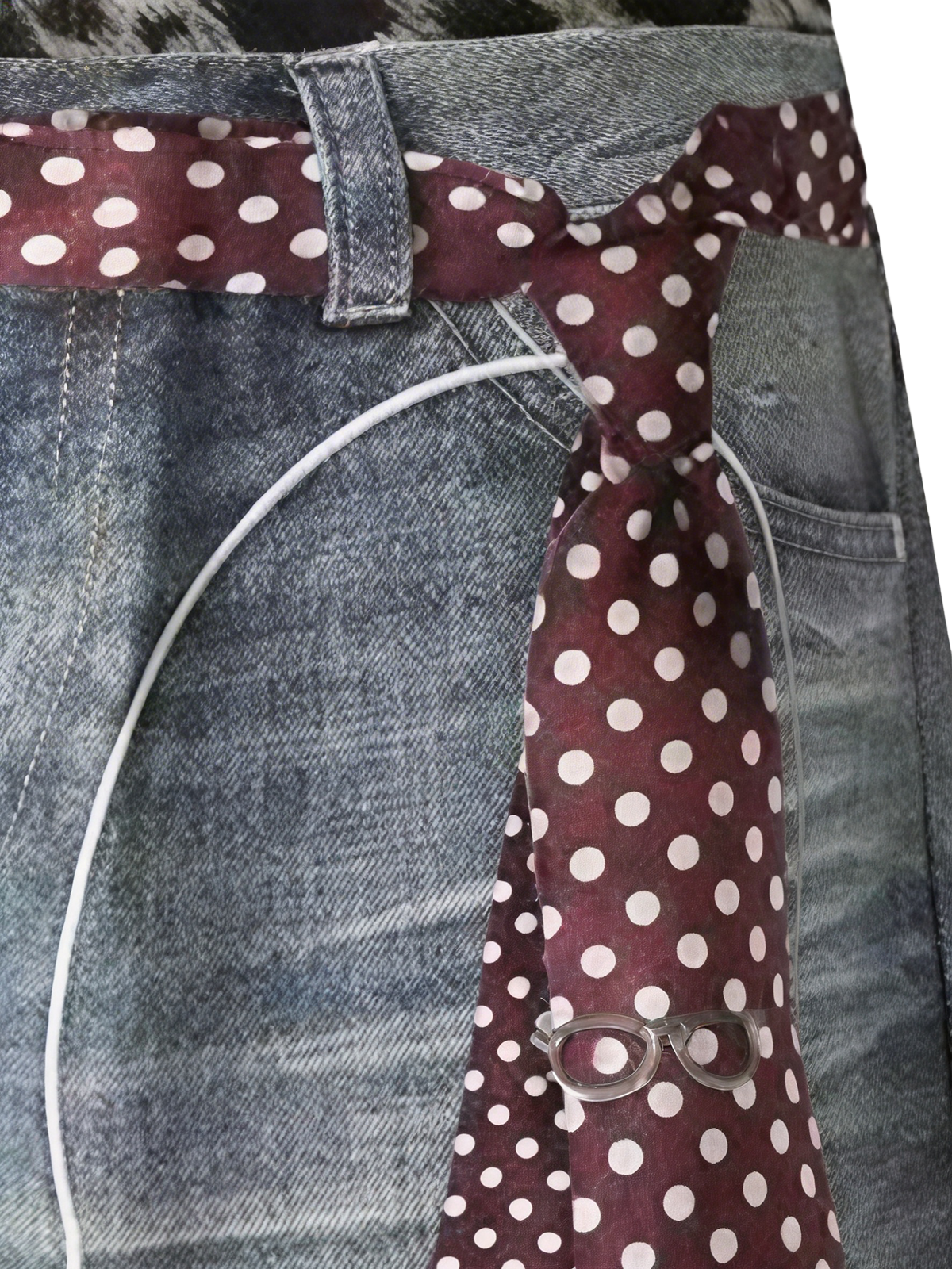Dual Waist Charm Clash Barrel Jeans - Blue Leopard
