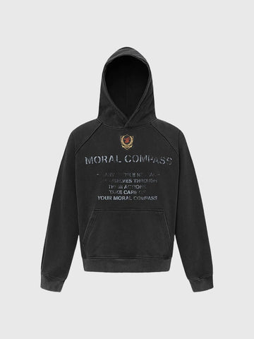 Co-ed Dorm Baggy Graphic Printed Hoodie - Black