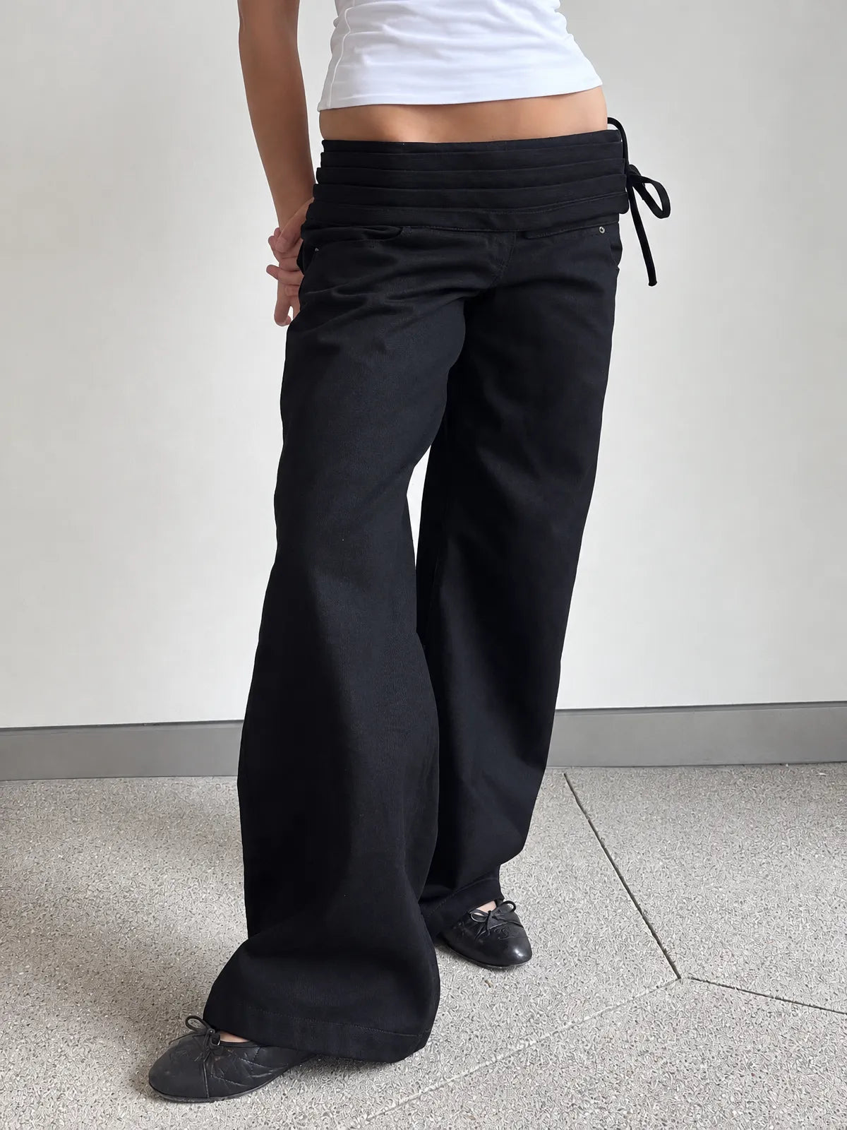 Brick Lane Low-Rise Drawstring Cargo Maxi Pants - Black