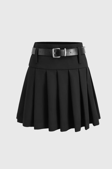 American Vintage Belted Pleated Skirt - Classy Black