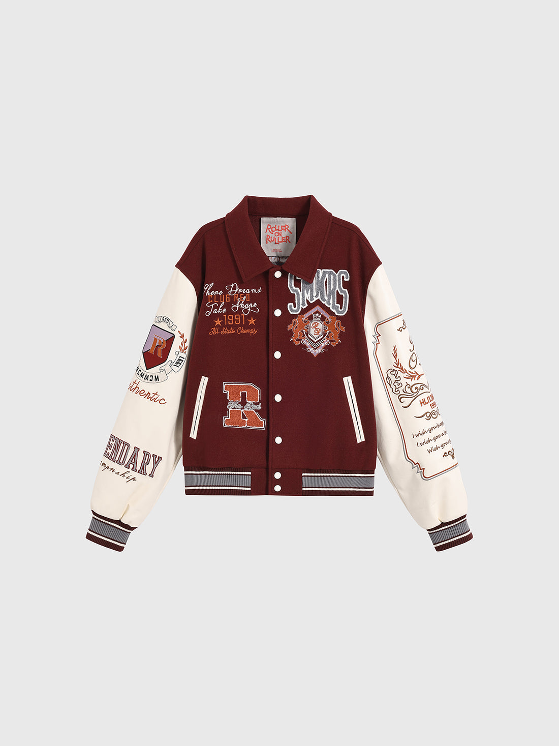 Americana Patchwork Varsity Jacket - Burgundy Cream