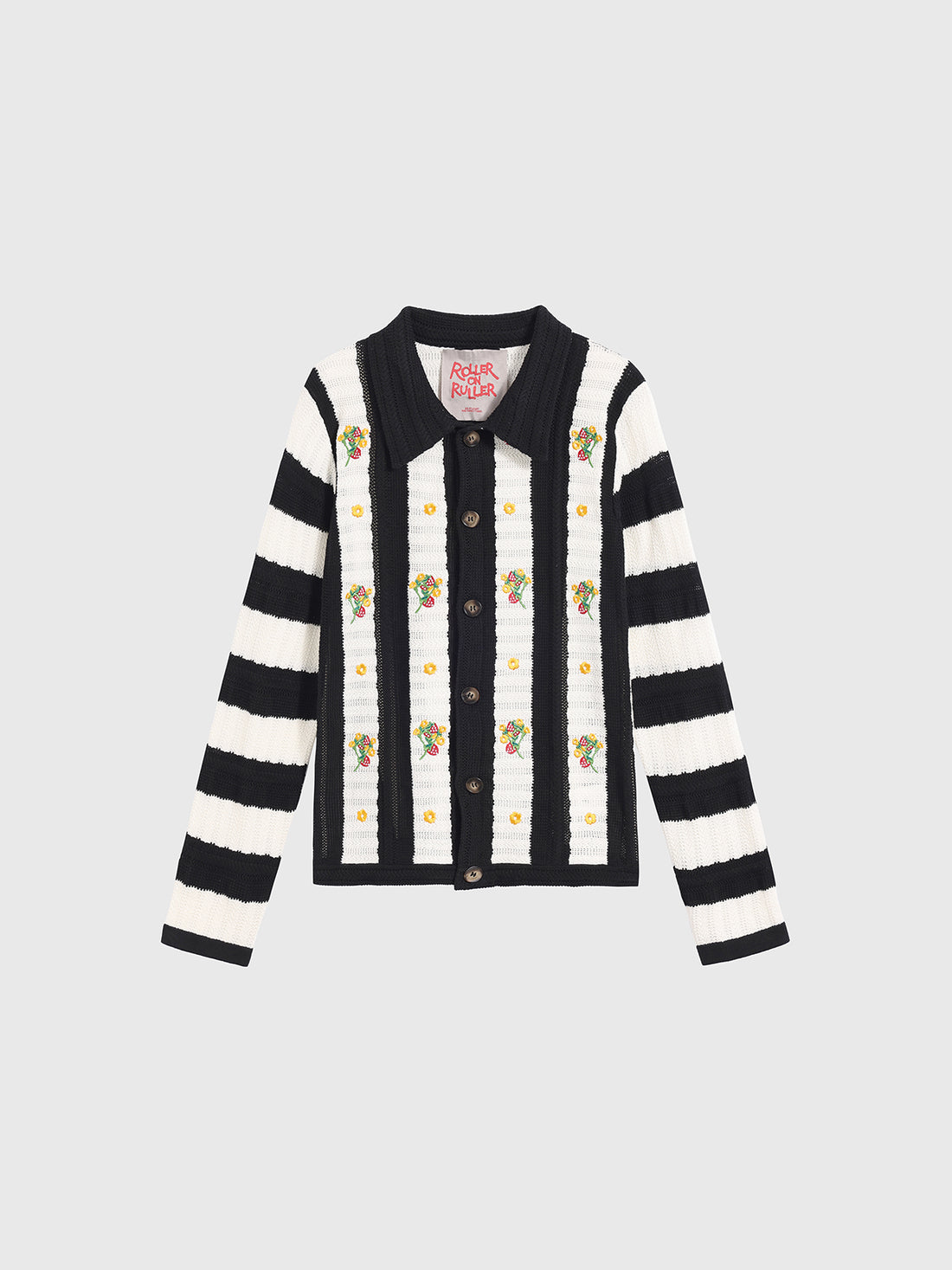 Garden Stripe Knit Sweatshirt - Black Ivory