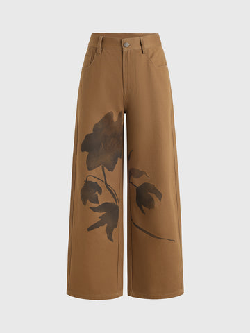 Rust Bloom Graphic Pants - Earth Brown
