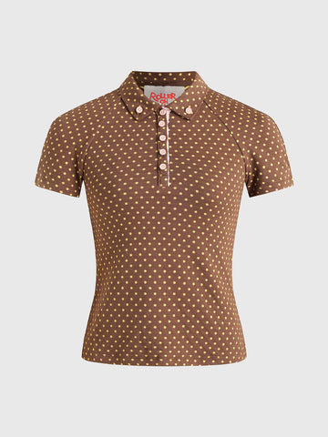 Caramel Wink Cutout Stripe Tee - Cocoa Brown