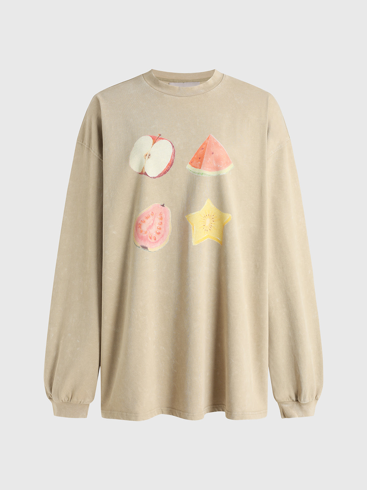 Snack Time Apple Sweatshirt - Cream Beige