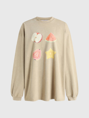 Snack Time Apple Sweatshirt - Cream Beige