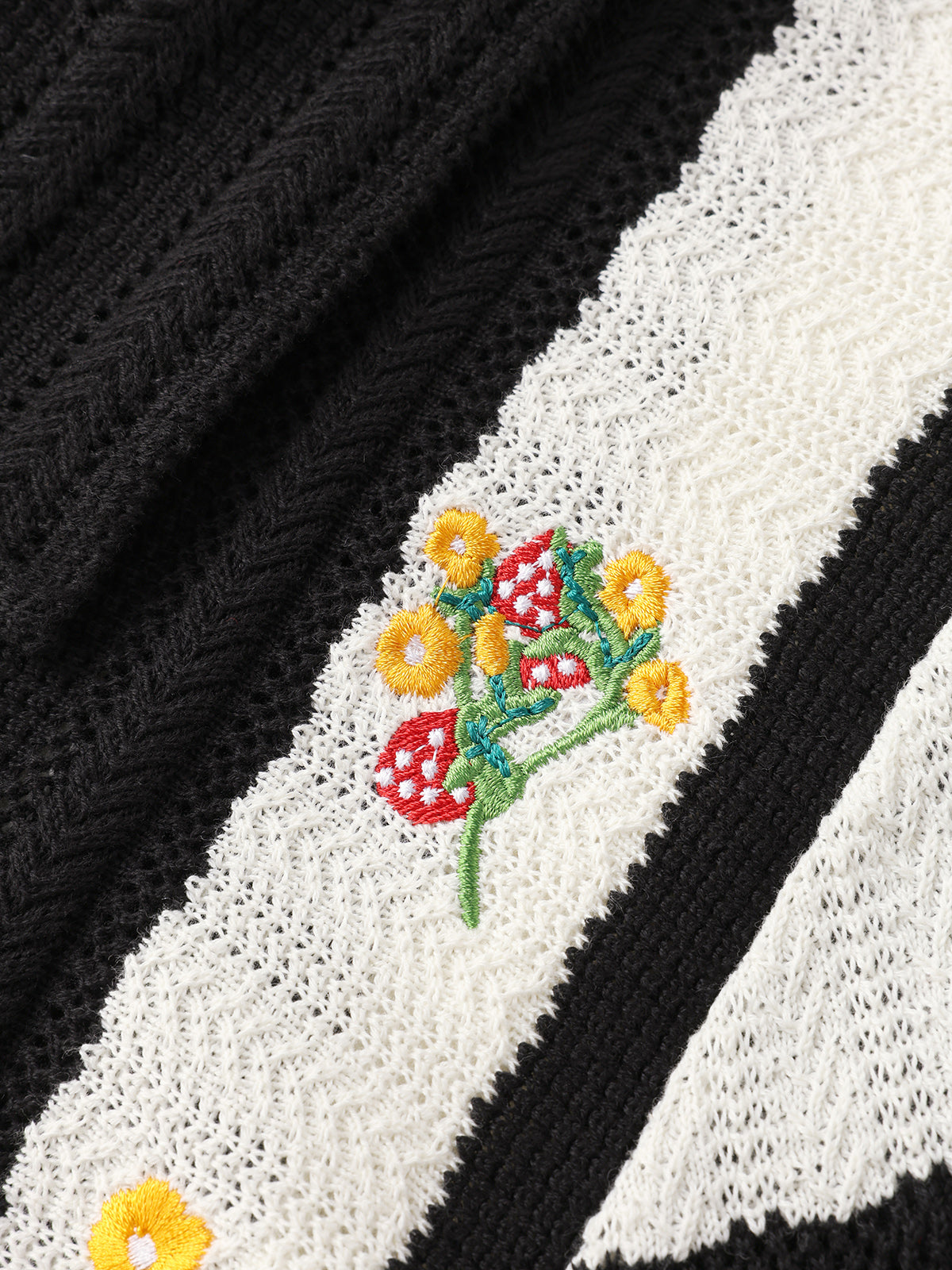 Garden Stripe Knit Sweatshirt - Black Ivory