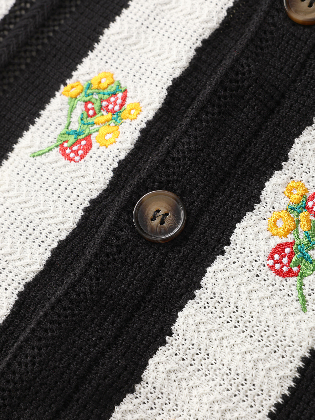 Garden Stripe Knit Sweatshirt - Black Ivory