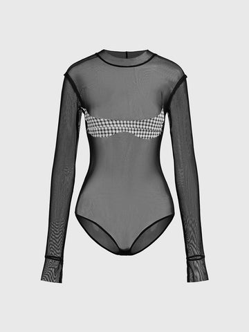 Sheer Grid Bodysuit - Noir Check