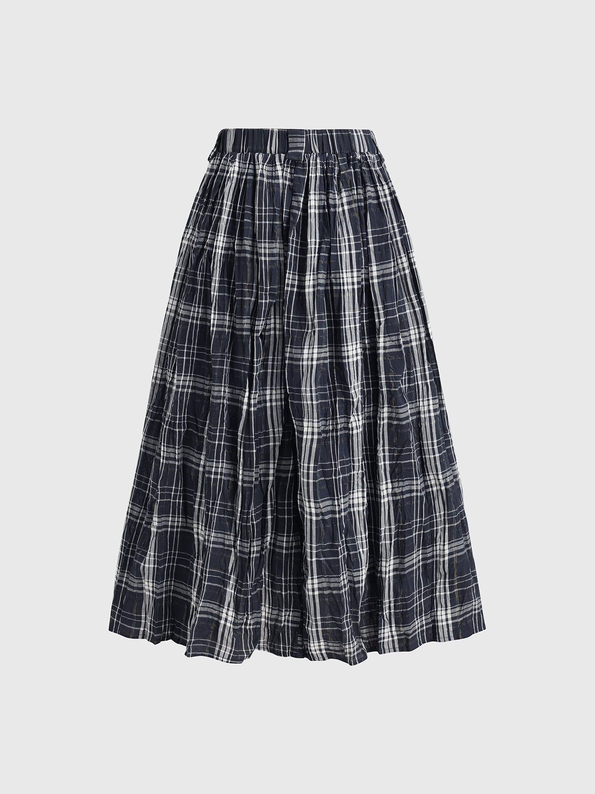 Textured Crepe Paper Skirt - Navy Grid