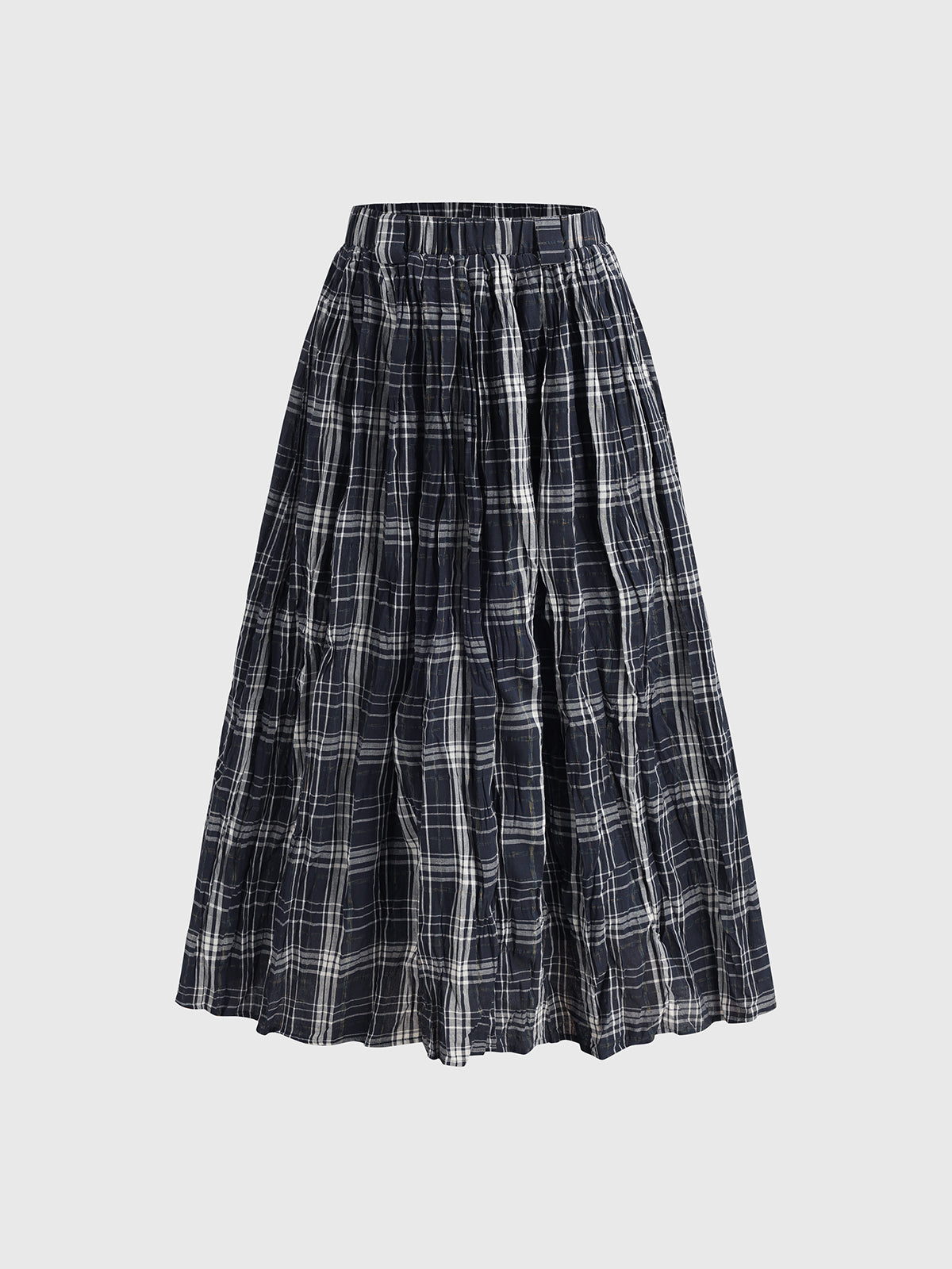 Textured Crepe Paper Skirt - Navy Grid