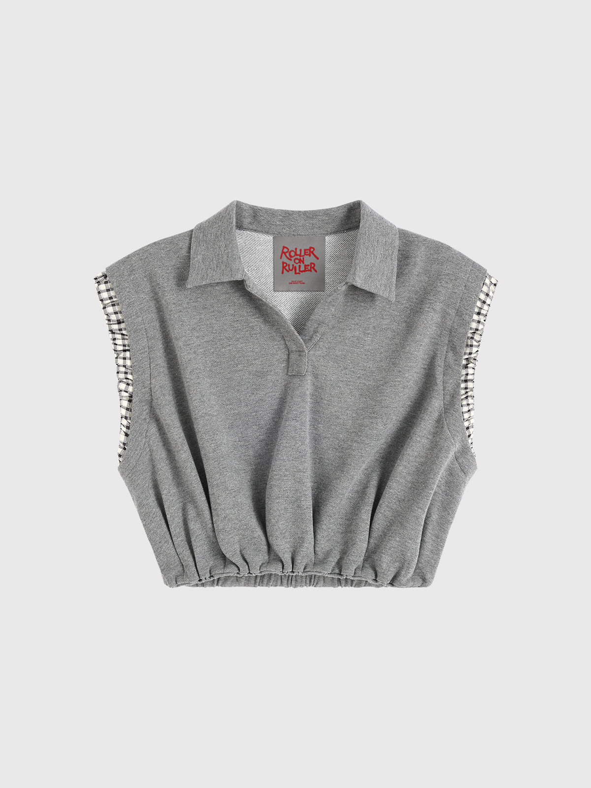 Wrinkle Check Cuff Tank - Light Grey