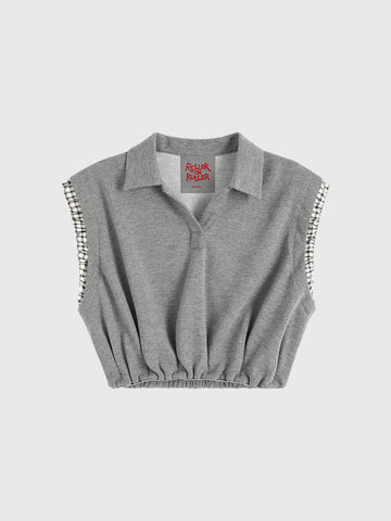 Wrinkle Check Cuff Tank - Light Grey