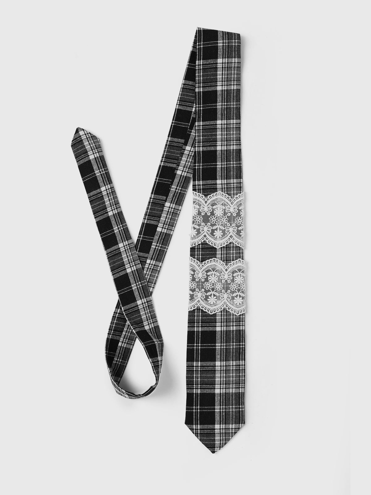 Bookish Lace Check Tie - Ink & Ivory