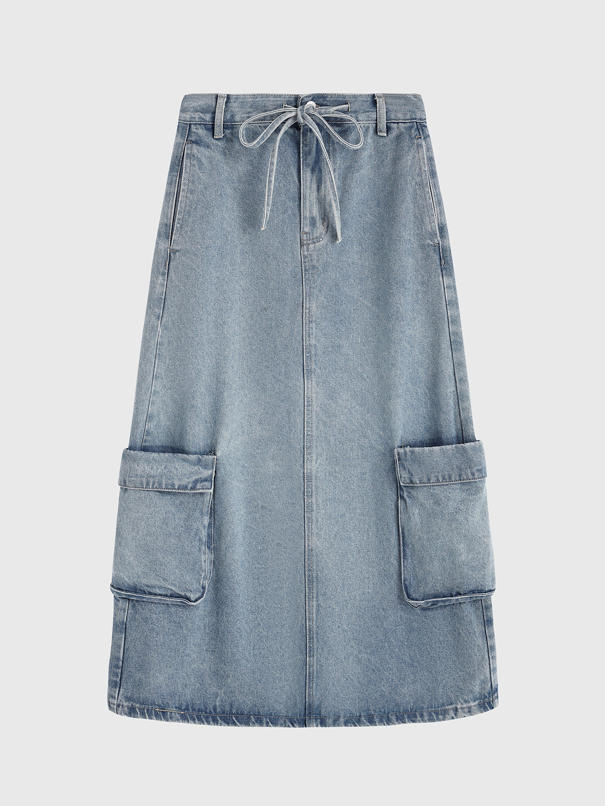 Safari Slit Denim Skirt - Washed Blue
