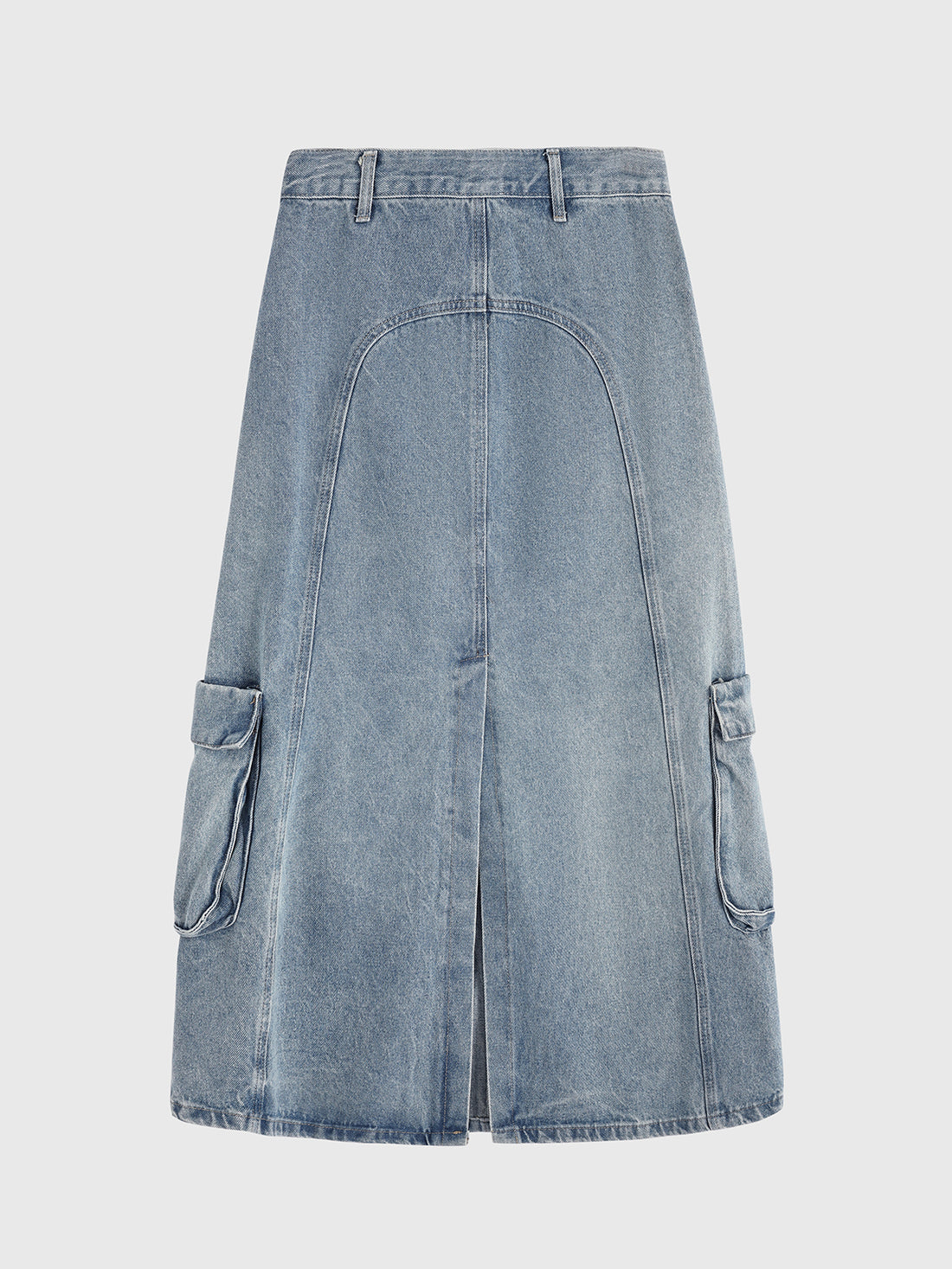 Safari Slit Denim Skirt - Washed Blue