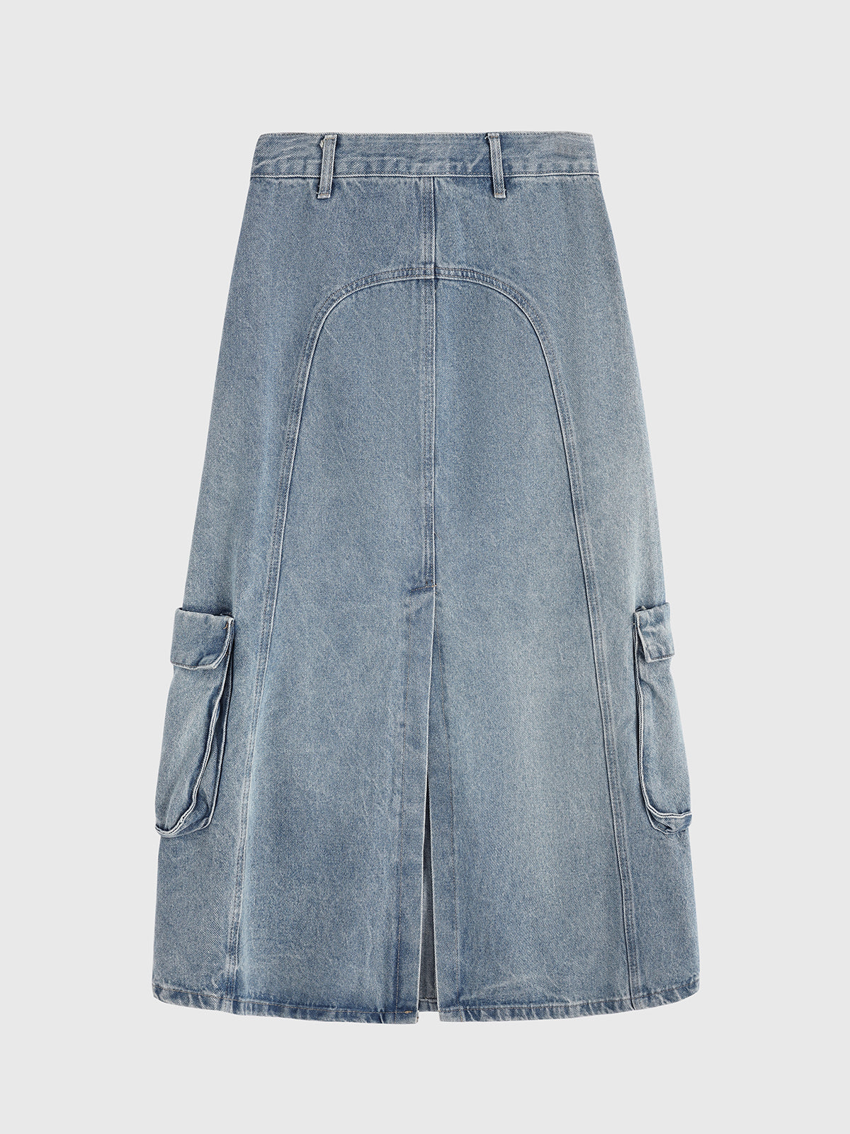 Safari Slit Denim Skirt - Washed Blue