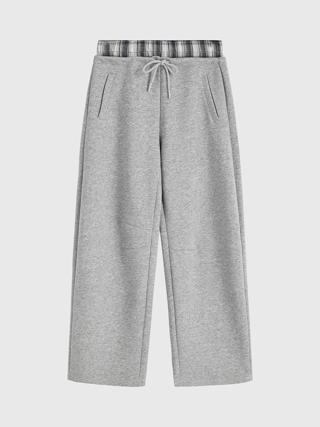 Quiet Plaid-Waist Pants - Fog Check