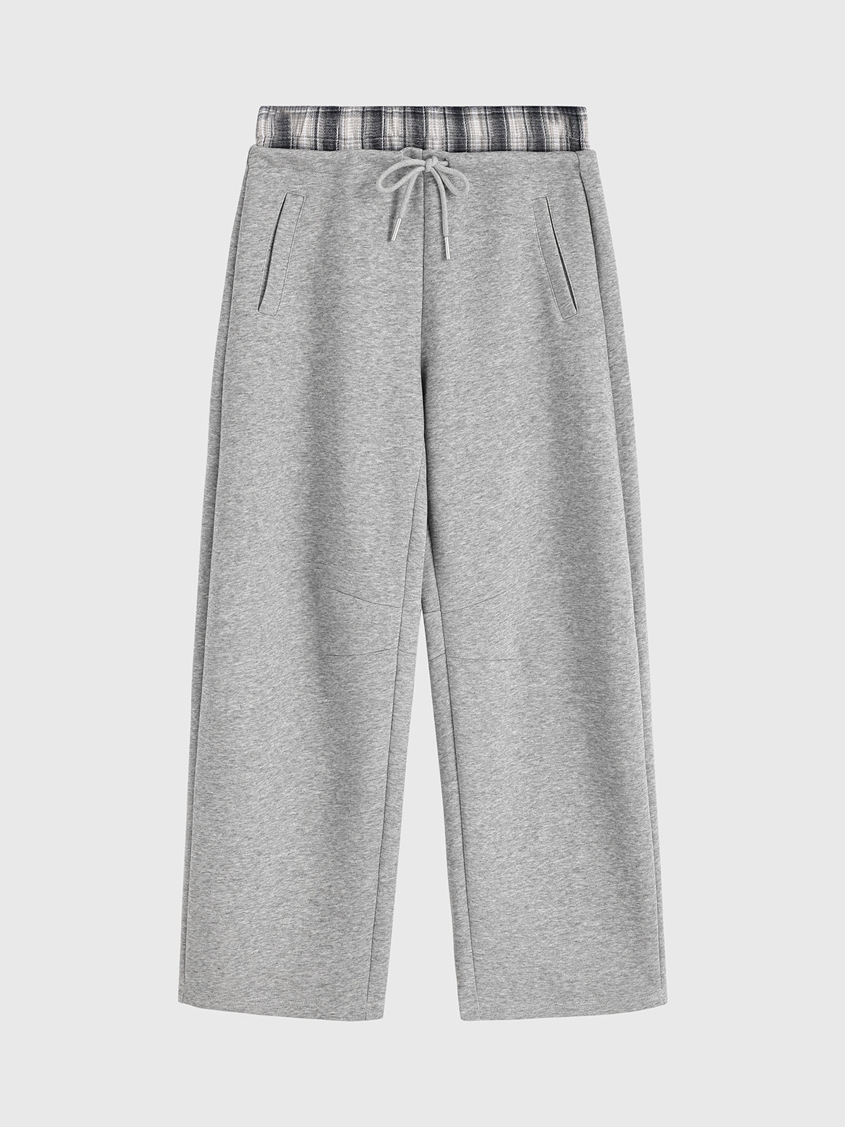 Quiet Plaid-Waist Pants - Fog Check