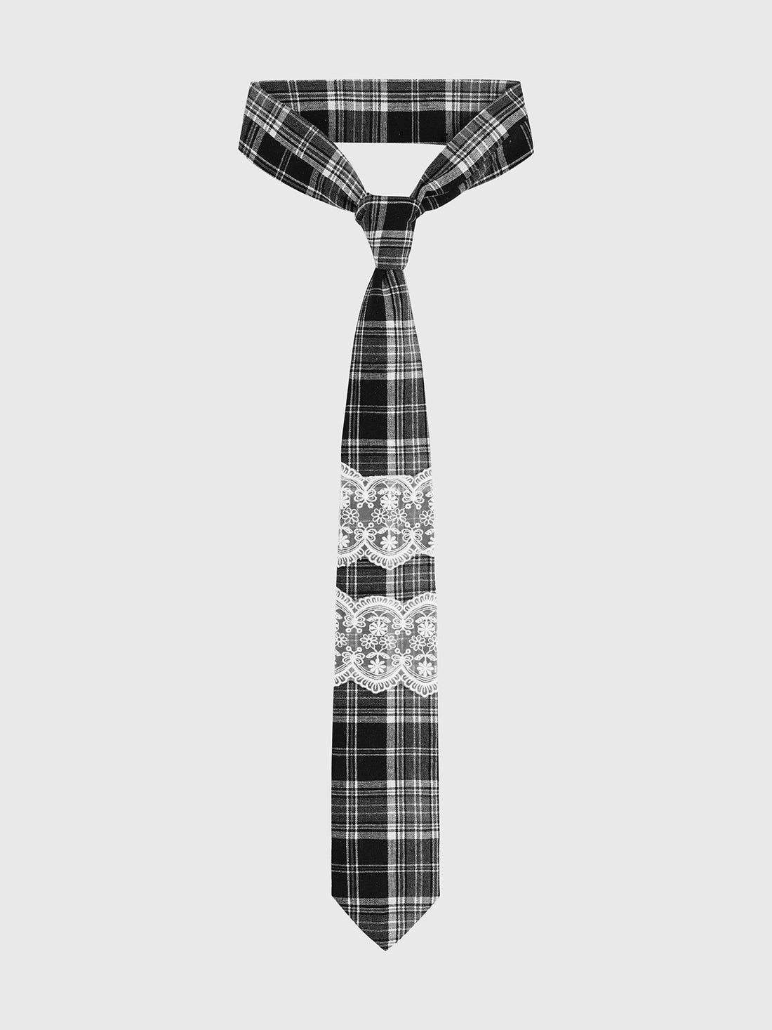 Bookish Lace Check Tie - Ink & Ivory