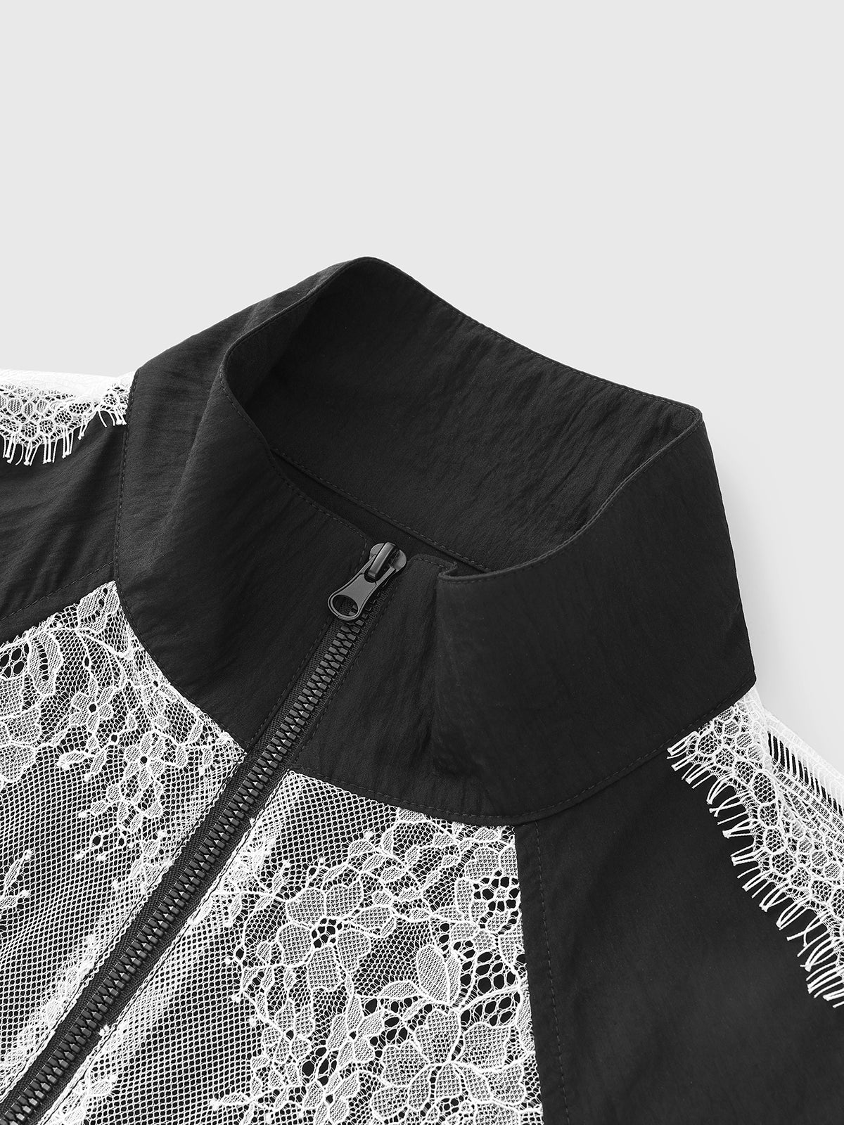 Lace-Block Zip Jacket - Noir Contrast