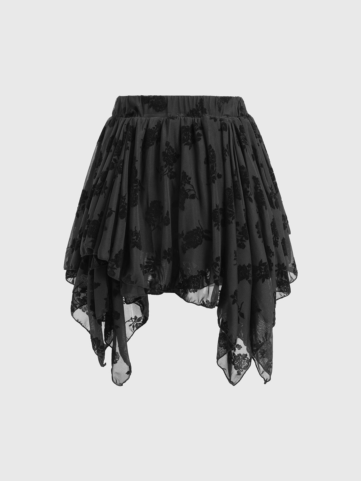 Shadow Rose Lace Skirt - Coal Black