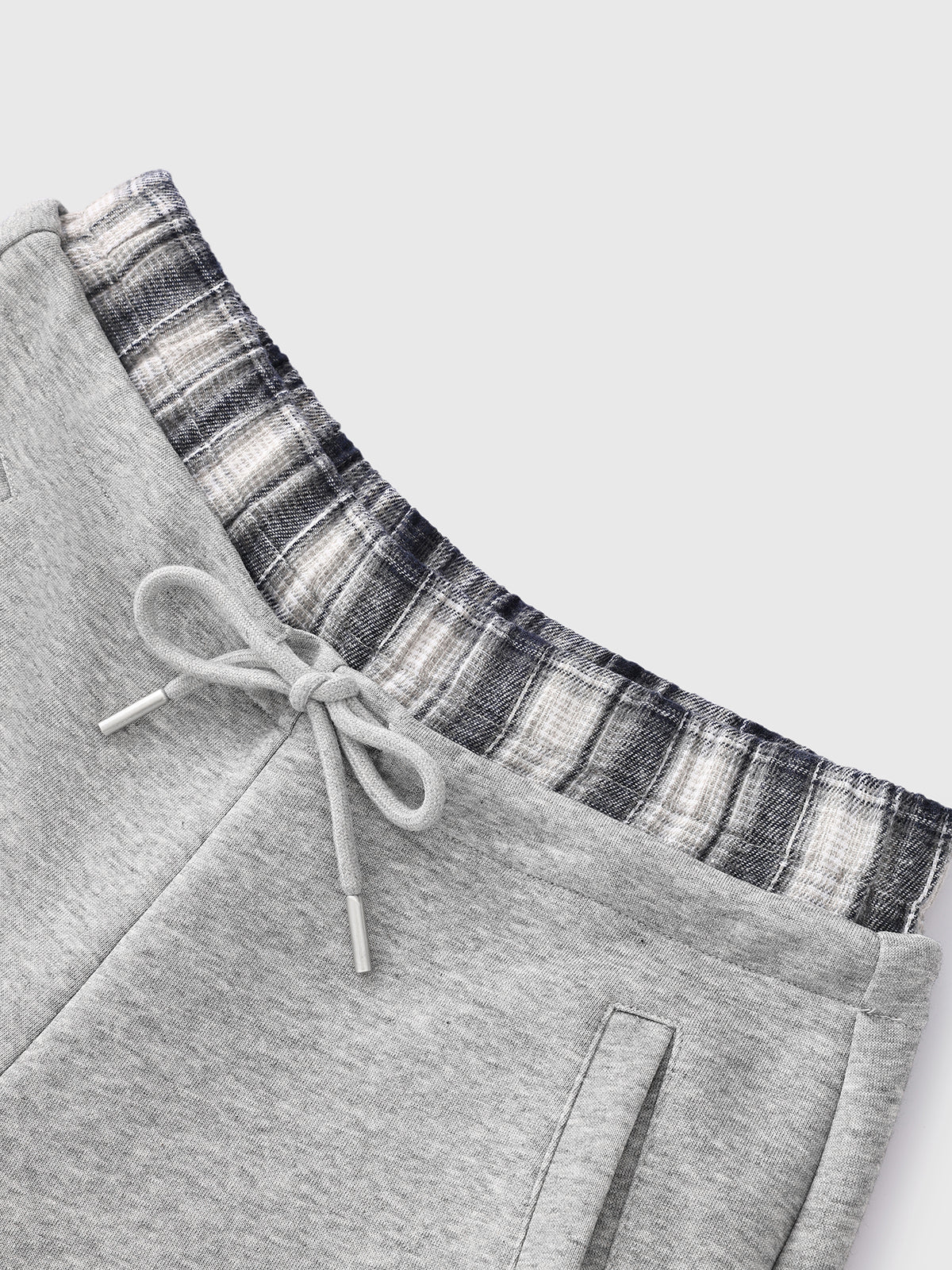 Quiet Plaid-Waist Pants - Fog Check