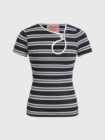 Stripe Cutout Tee - Navy Ripple