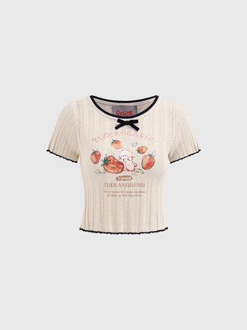 Berry Bow Ruffle Tee - oat white