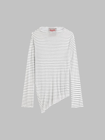 TV Signal Mesh Sleeve Top - White Stripe