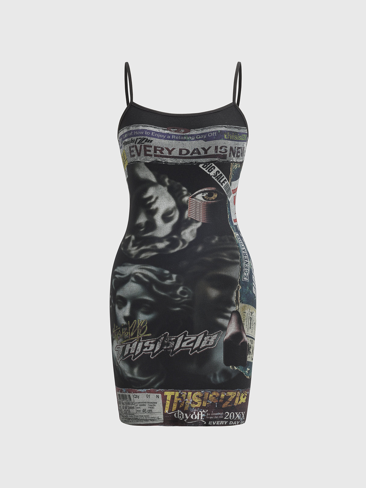 Abstract Graphic Print Bodycon Dress – Multi Black