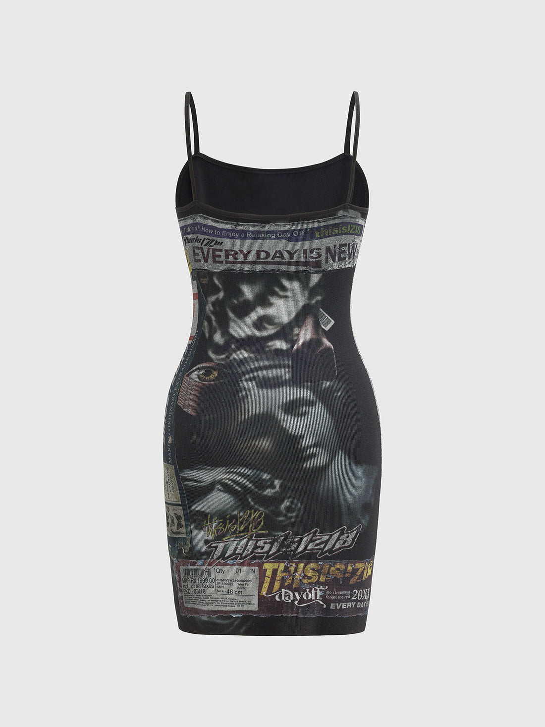 Abstract Graphic Print Bodycon Dress – Multi Black