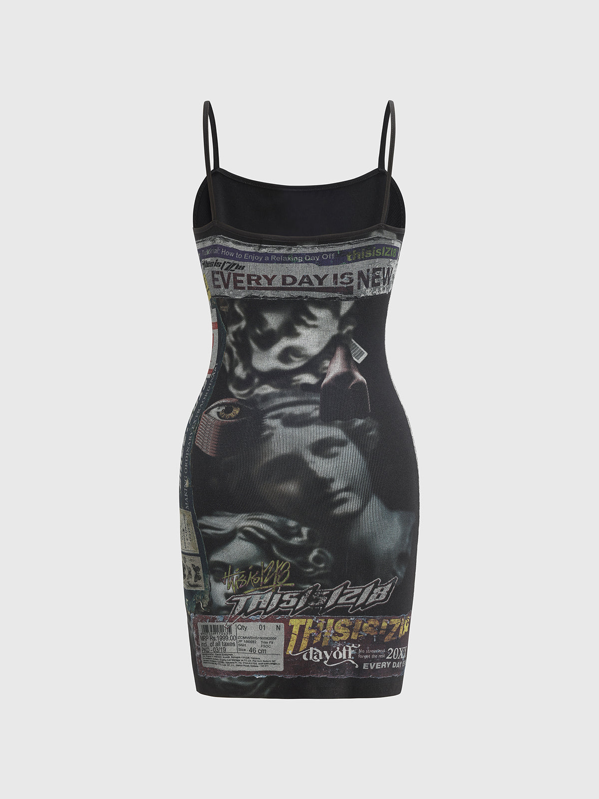 Abstract Graphic Print Bodycon Dress – Multi Black