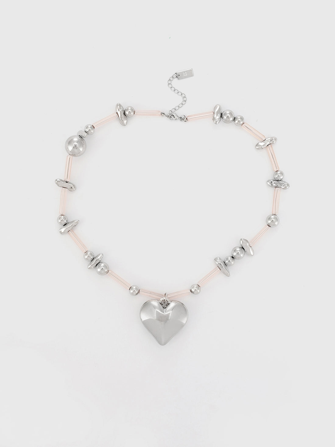 Glass Beat Necklace - Silver Clear