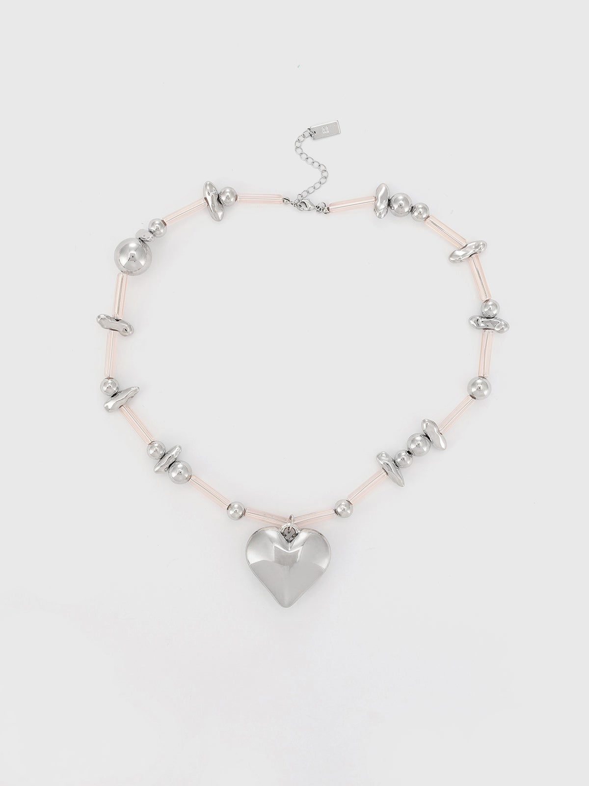 Glass Beat Necklace - Silver Clear