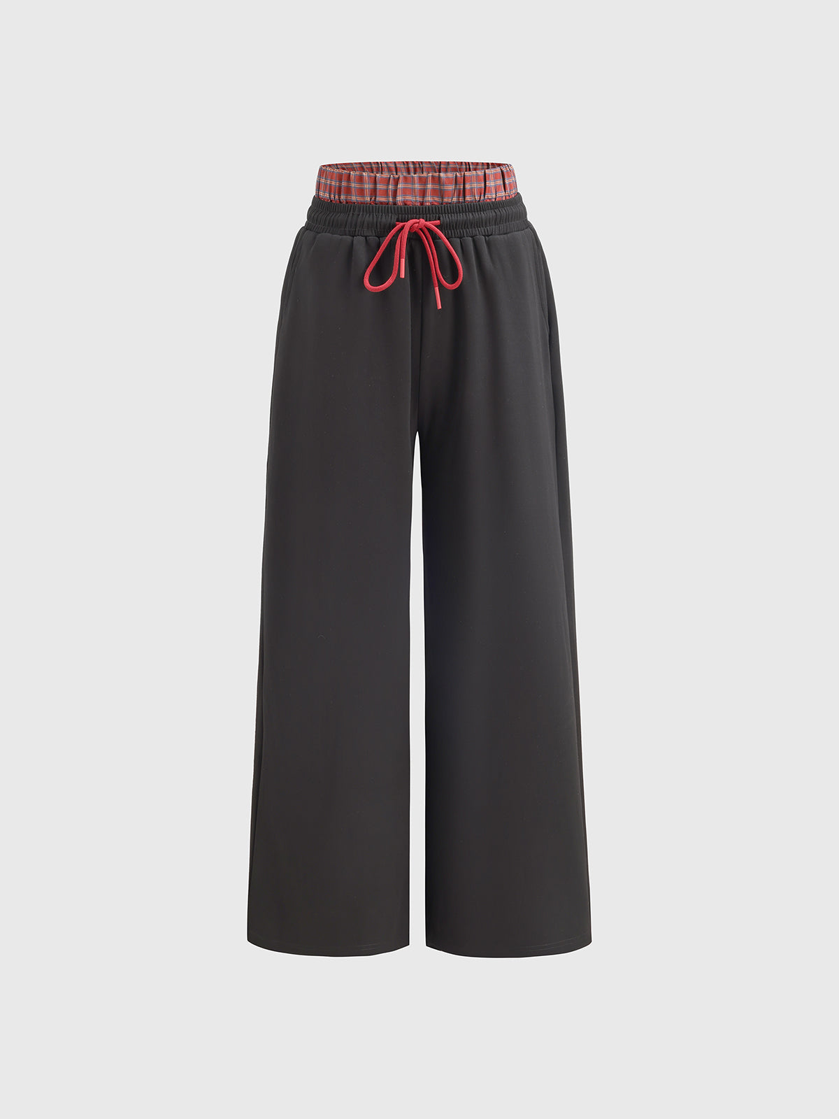Plaid Waistband Pants - Red Black
