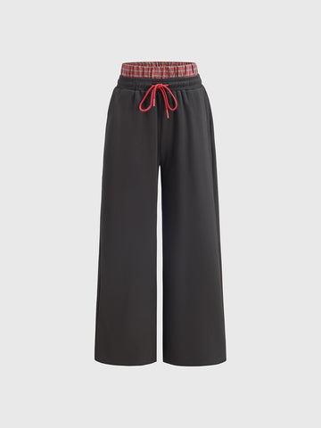 Plaid Waistband Pants - Red Black