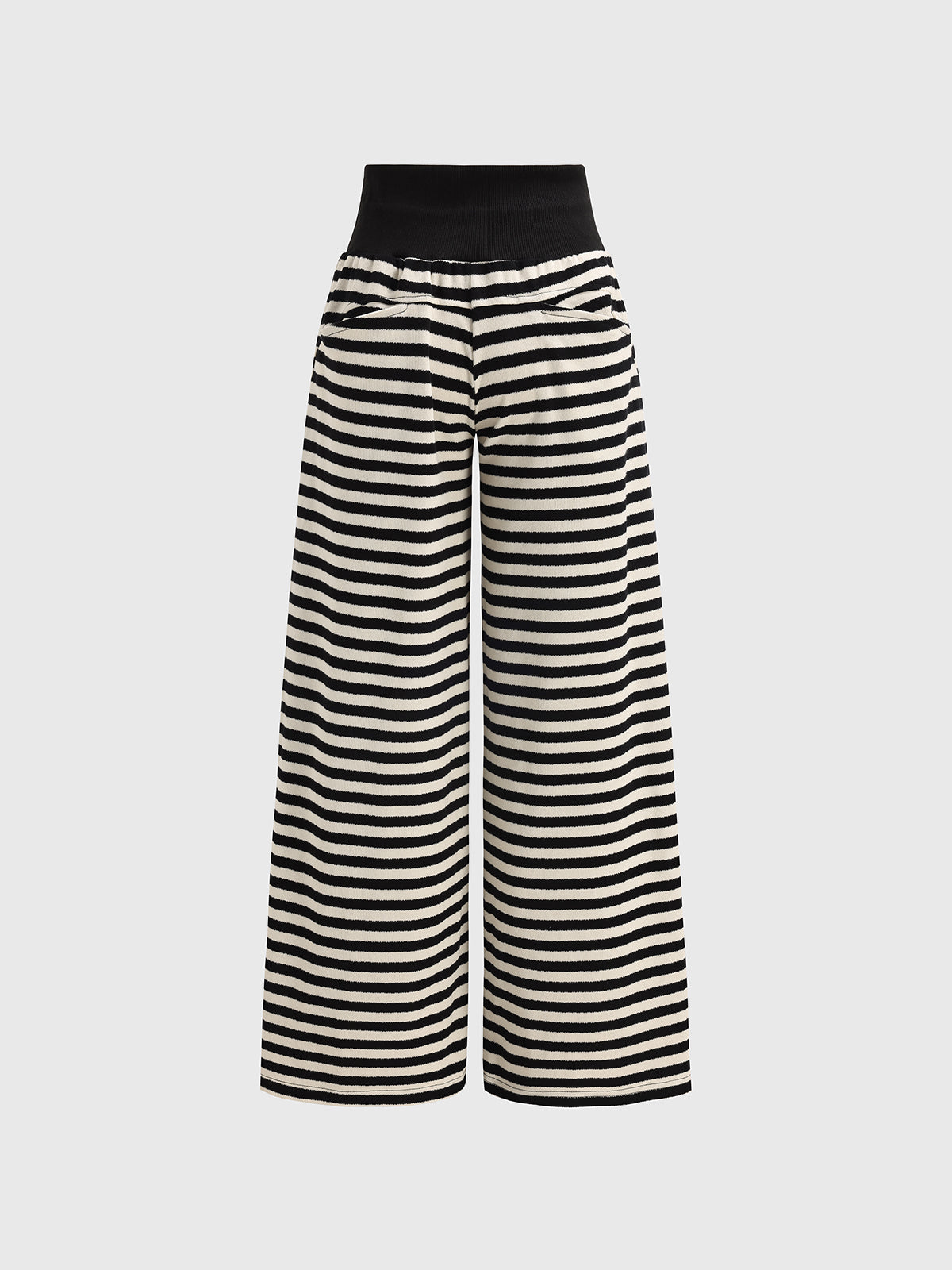 Knitted Stripe Pants - Black White