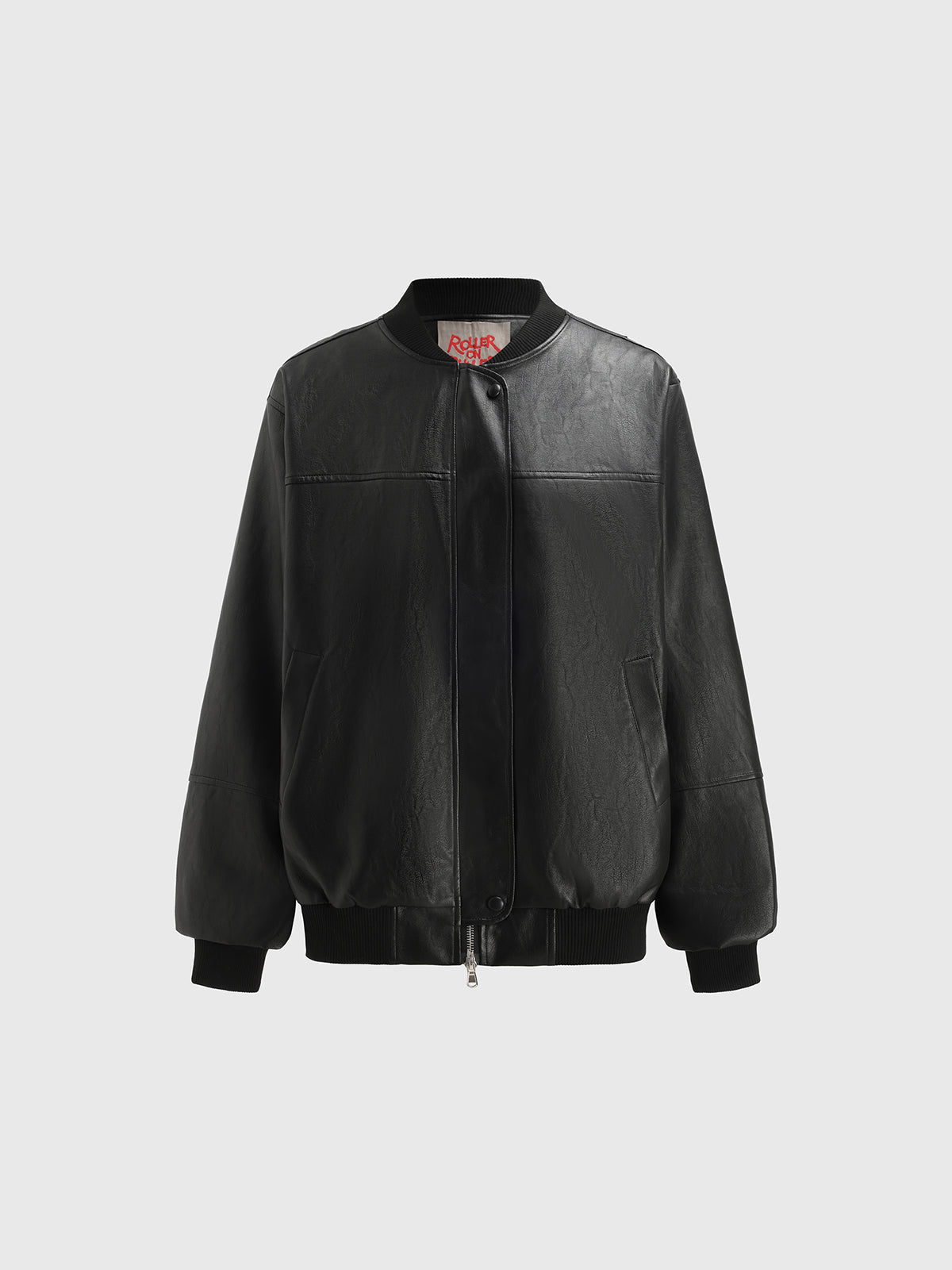 Faux Leather Bomber Jacket – Classic Black