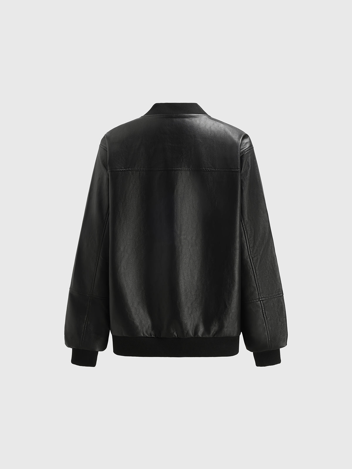 Faux Leather Bomber Jacket – Classic Black