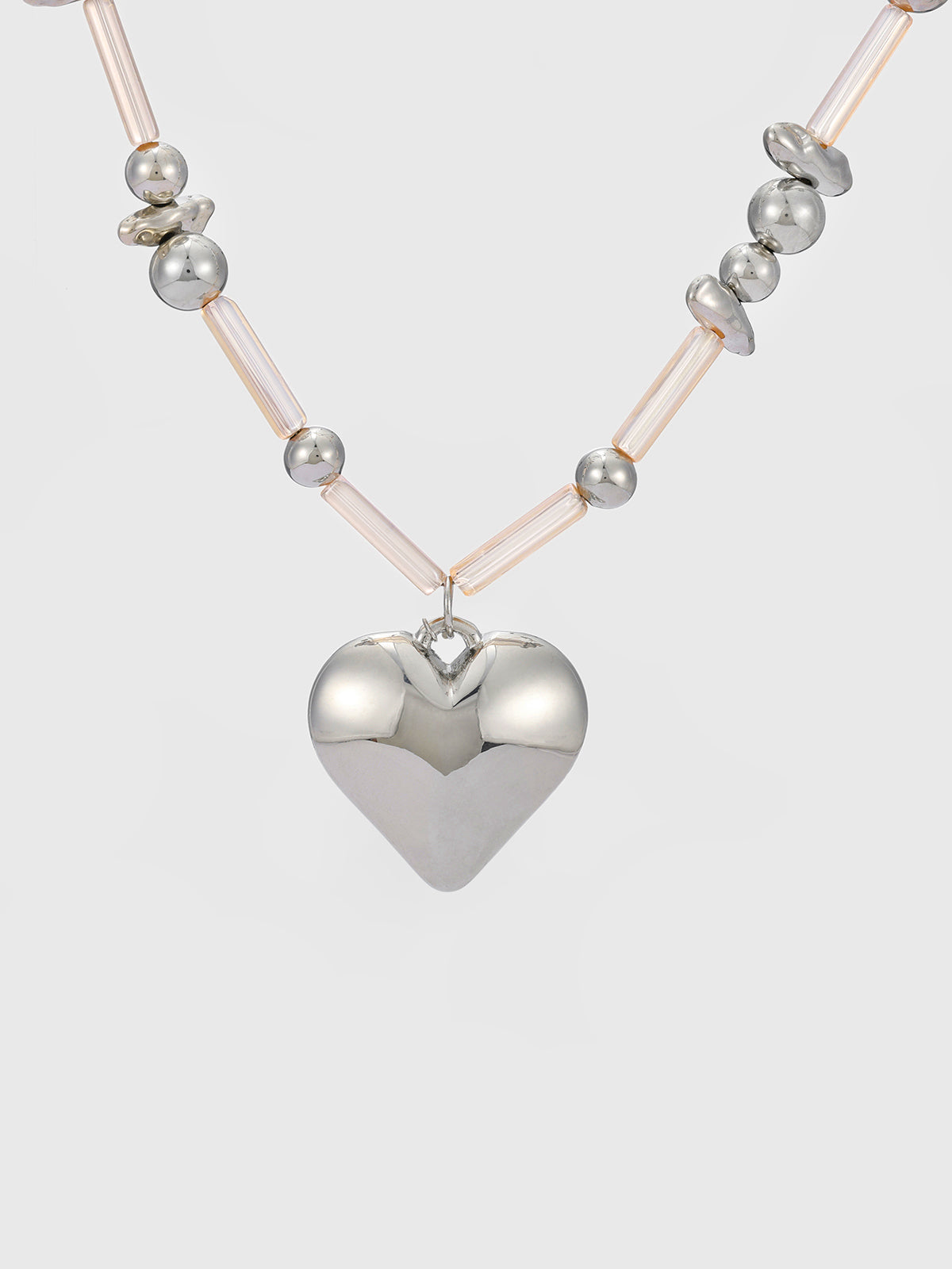 Glass Beat Necklace - Silver Clear