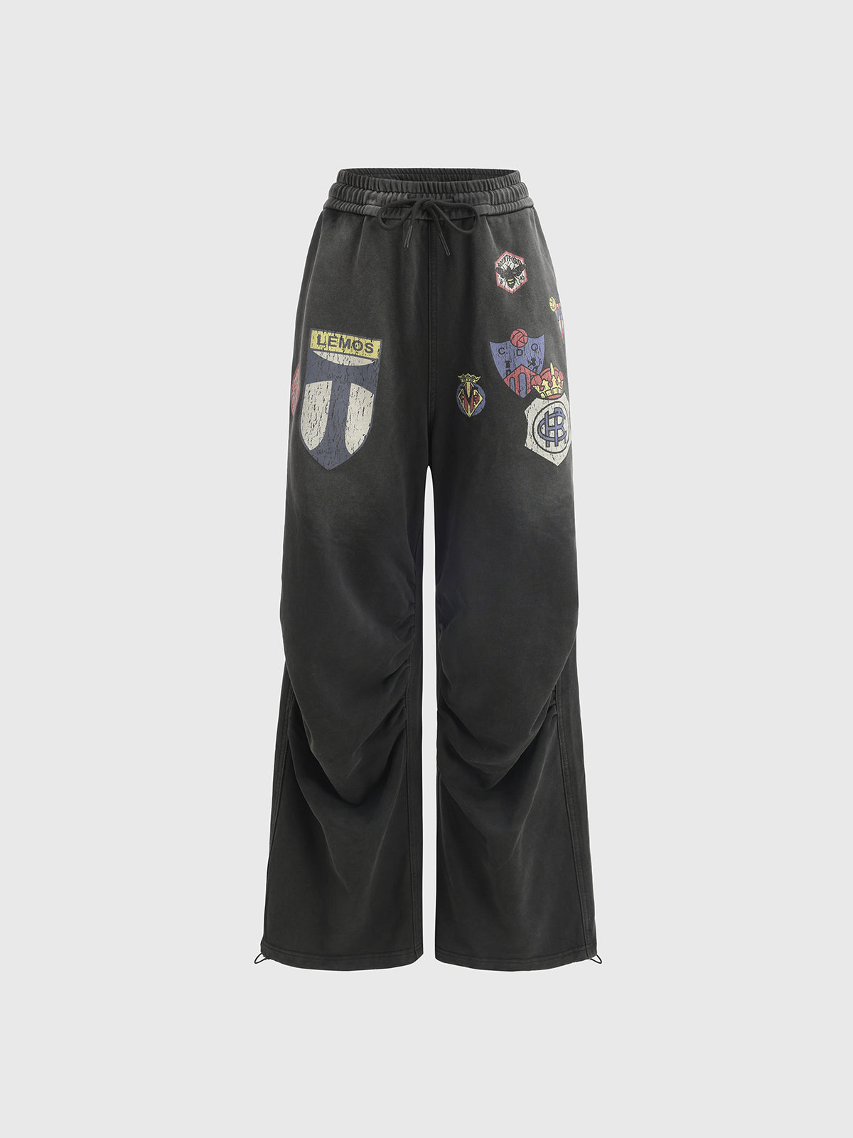 Crest Patch Wide-Leg Pants – Light Black