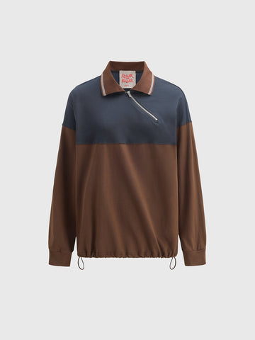 Heritage Half-Zip Polo - Navy Brown