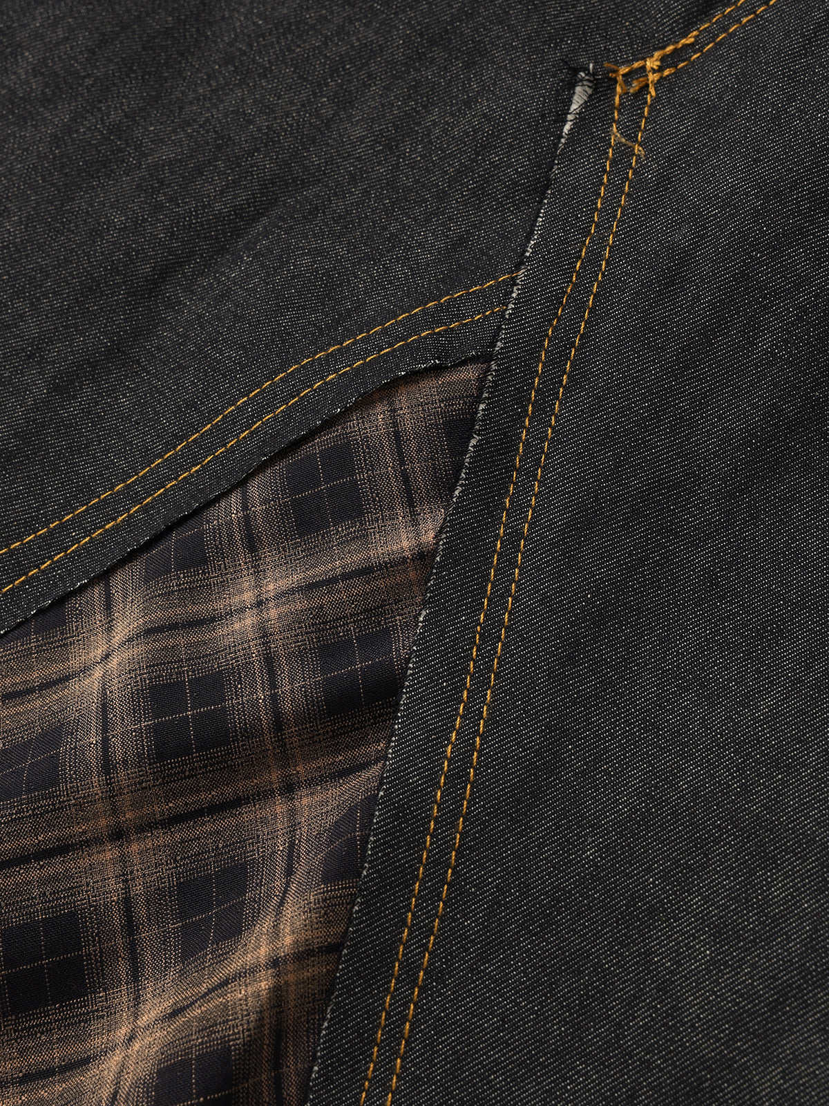 Denim & Plaid Midi Skirt - Black Brown