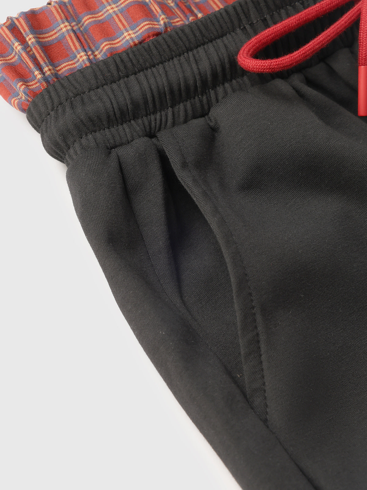 Plaid Waistband Pants - Red Black